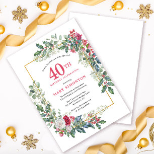 Invitation Rose blanche rouge Floral Holly 40e fête d'anniver