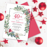 Invitation Rose blanche rouge Floral Holly 40e fête d'anniver<br><div class="desc">Un cadre de villégiature délicat et festif est composé de roses rouges et blancs nichés dans des feuilles saints et eucalyptus. Le nom et l'année du célébrant de l'anniversaire sont écrits dans un joli rouge. Parfait pour un anniversaire de vacances d'hiver. Facile à customiser.</div>