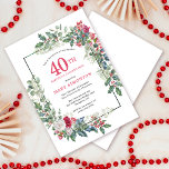 Invitation Rose blanche rouge Floral Holly 40e fête d'anniver<br><div class="desc">Un cadre de villégiature délicat et festif est composé de roses rouges et blancs nichés dans des feuilles saints et eucalyptus. Le nom et l'année du célébrant de l'anniversaire sont écrits dans un joli rouge. Parfait pour un anniversaire de vacances d'hiver. Facile à customiser.</div>