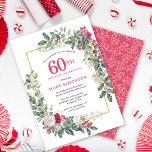 Invitation Rose blanche rouge Floral Holly 60e fête d'anniver<br><div class="desc">Un cadre de villégiature délicat et festif est composé de roses rouges et blancs nichés dans des feuilles saints et eucalyptus. Le nom et l'année du célébrant de l'anniversaire sont écrits dans un joli rouge. Parfait pour un anniversaire de vacances d'hiver. Facile à customiser.</div>