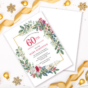 Invitation Rose blanche rouge Floral Holly 60e fête d'anniver
