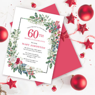 Invitation Rose blanche rouge Floral Holly 60e fête d'anniver