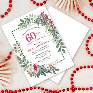 Invitation Rose blanche rouge Floral Holly 60e fête d'anniver