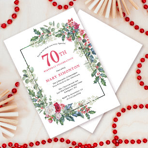 Invitation Rose blanche rouge Floral Holly 70e fête d'anniver