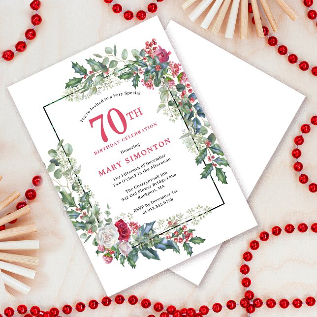 Invitation Rose blanche rouge Floral Holly 70e fête d'anniver (Need a matching welcome sign? Message me!)