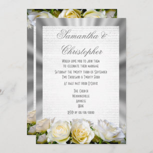Invitation Rose blanche sur mariage gris argenté