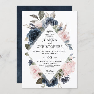 Invitation Rose bleu bleu bleu marine Boho Mariage géométriqu