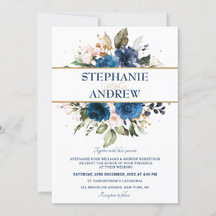 Invitation Rose bleu bleu bleu marine Floral Russe Mariage ca