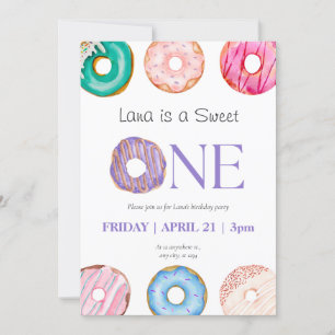 Invitation Rose Bleu Bleu Donut 1er anniversaire