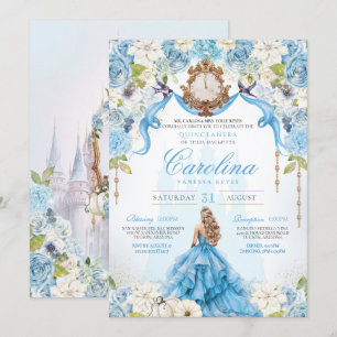 Invitation Rose bleu Cinderella Royal Princesse Quinceanera