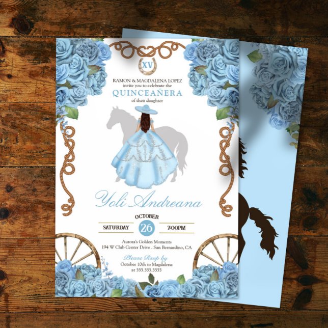 Invitation Rose bleu clair Charra Quinceanera (Créateur téléchargé)