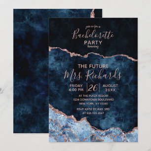 Invitation Rose bleu de la marine Gold Bachelorette Party Inv