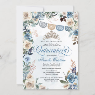 Invitation Rose bleu Dusty avec Tiara Country Quinceañera