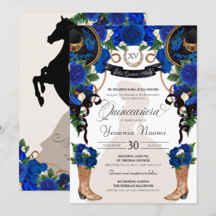 Invitation Rose Bleu élégant Occidental Charro Quinceañera
