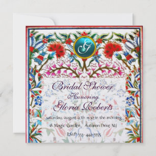 Invitation ROSE BLEU FLEURS ORIENTALES DOMMASK MONOGRAM Pearl