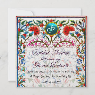 Invitation ROSE BLEU FLEURS ORIENTALES DOMMASK MONOGRAM Pearl