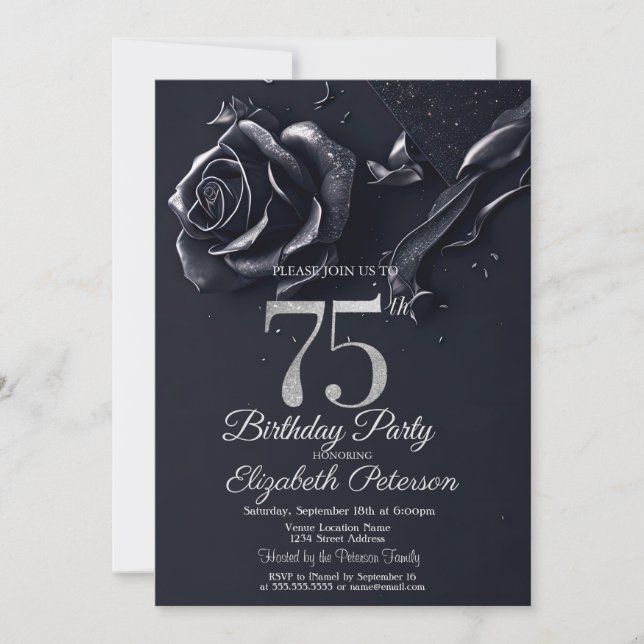 Invitation Rose Bleu foncé Gothique 75e Anniversaire   (Devant)