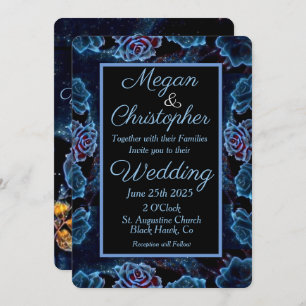 Invitation Rose bleu Gold Leaf Night Sky Mariage