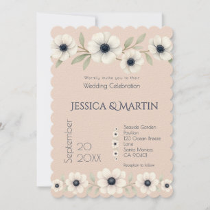 Invitation Rose bleu ivoire anémone intemporel Mariage