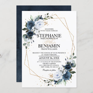 Invitation Rose bleu marine Boho Mariage géométrique