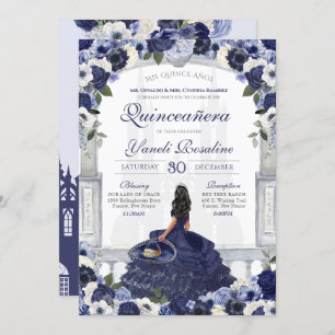 Invitation Rose bleu marine Elegant Charro Princesse Quincean