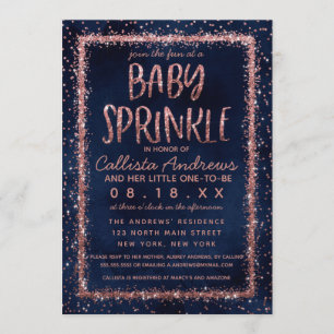 Invitation Rose bleu marine Gold Confetti Baby Sprinkle Douch
