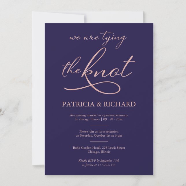Invitation Rose bleu marine  or Foil Script Elopement Mariage (Devant)