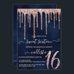 Invitation Rose bleu marine Parties scintillant or gouttes Sw<br><div class="desc">Cette jolie invitation à la fête d'anniversaire en sweet sixteen girly est parfaite pour la fille branchée et élégante. Il présente des gouttes de parties scintillant d'or rose brillant imbriquées sur un arrière - plan bleu marine foncé. Moderne, glamour, chic, unique et cool, il est le design parfait pour votre...</div>