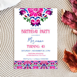 Invitation Rose bleu mexicain carreaux anniversaire modèle