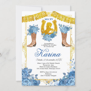 Invitation Rose bleu Mexicain Charra 15 Quinceanera Invitatio