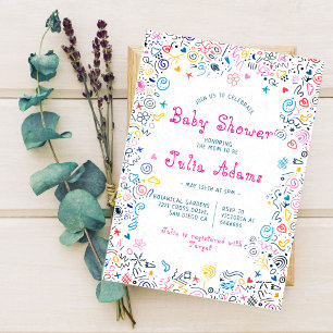Invitation Rose Bleu Mignon Joli Doodle Drôle Jouet Baby Show