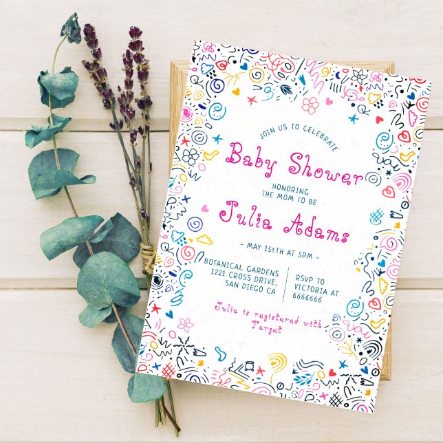 Invitation Rose bleu mignonne adorable Doodle Funny Toy Baby  (Créateur téléchargé)