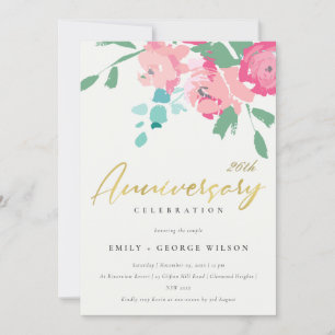 INVITATION ROSE BLEU OR PEONY FLORAL TOUTE ANNÉE ANNIVERSAIRE