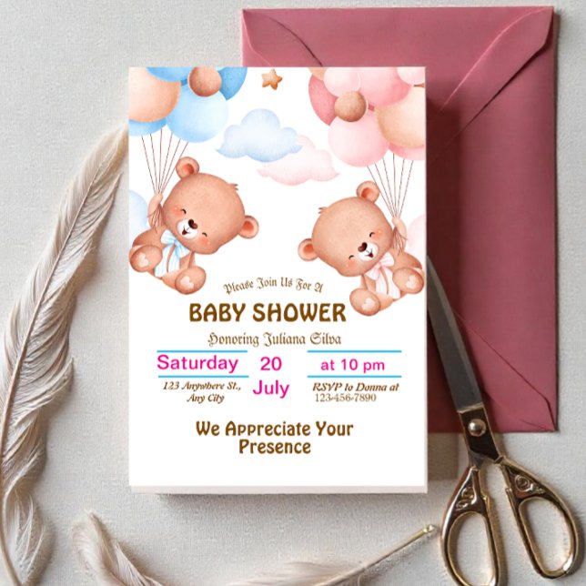 Invitation Rose Bleu Pastel pour Baby Shower à l'a (Créateur téléchargé)