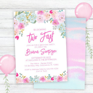 Invitation Rose Bleu Pêche Floral Trop Vite Anniversaire