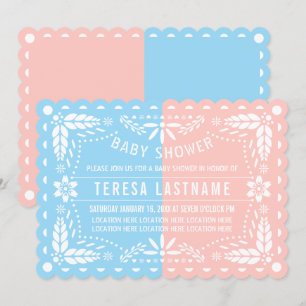 Invitation Rose, bleu sexe révéler papille picado baby shower