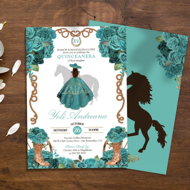 Invitation Rose bleu turquoise Charra Vestidos Quinceanera (Créateur téléchargé)