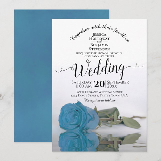 Invitation Rose bleu turquoise Elegant Mariage arc (Devant / Derrière)