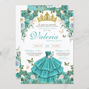 Invitation Rose bleu turquoise Elégante Princesse Quinceanera