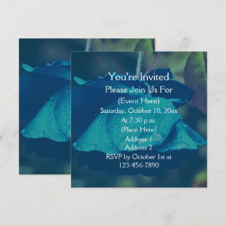 Invitation Rose Bleue Avec Fleurs De Gouttes De Pluie
