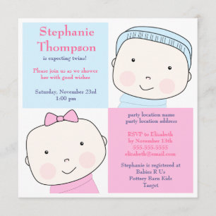 Invitation rose bleue de baby shower de fille