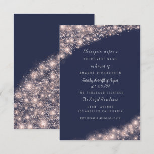 Invitation Rose Blue Navy Fête des mariées de Parties scintil