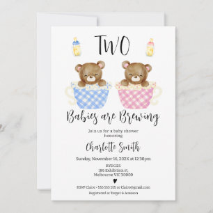 Invitation Rose Blue Twins Deux bébés brasser Baby shower