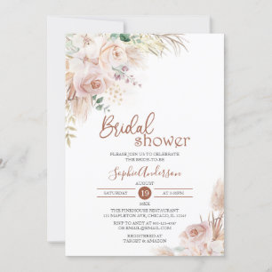 Invitation Rose Blush Boho Pampas Fête des mariées en herbe I
