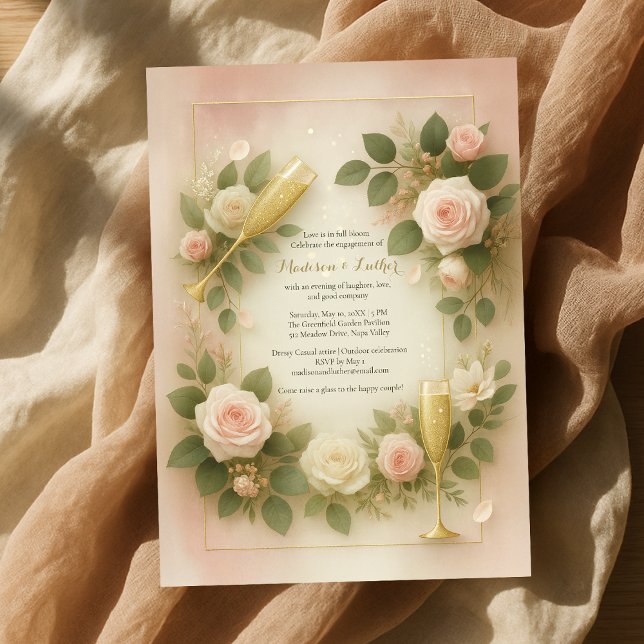 Invitation Rose Blush et Gold Champagne (Blush Rose and Gold Champagne Engagement Party Invitation
)
