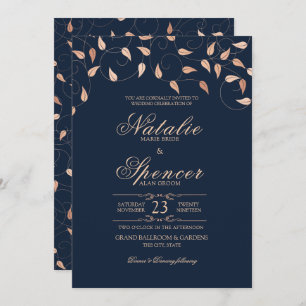 Invitation Rose Blush et Navy Elegant Vines Mariage