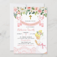 Rose Blush Floral Blonde Girl Première Sainte Comm