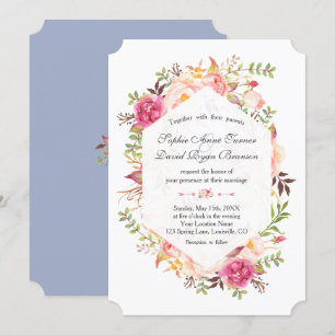 Invitation Rose Blush Floral Dusty bleu Mariage géométrique