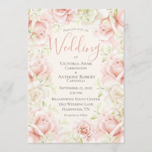 Invitation Rose Blush Floral Élégant Mariage romantique