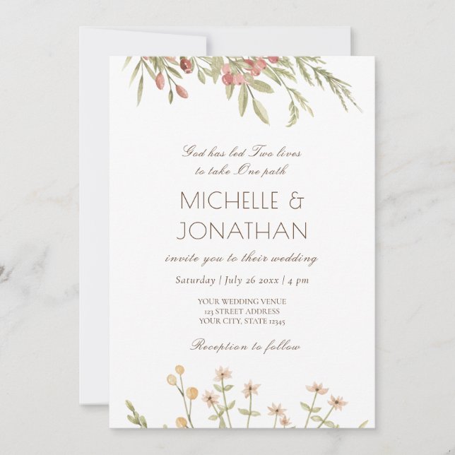 Invitation Rose Blush Floral Moderne Design Mariage chrétien (Devant)